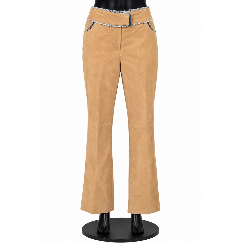 INC International Concepts Womens Suede Leather Pants Size 10P Beige Denim Trim